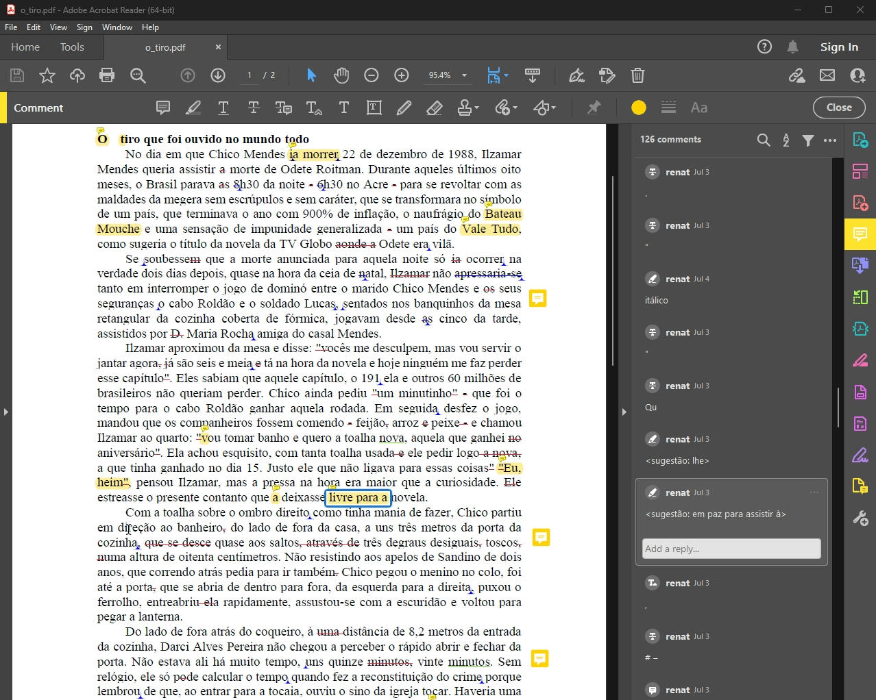 Proofreading of a book written originally in Portuguese performed in Adobe Acrobat Reader